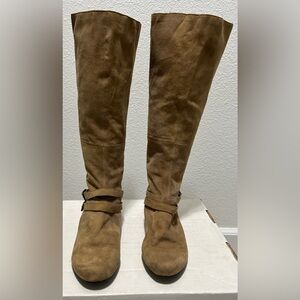 Auri Camilla Mink Leather Boots - Tan - 9 - 18” Tall - 3/4” Heel